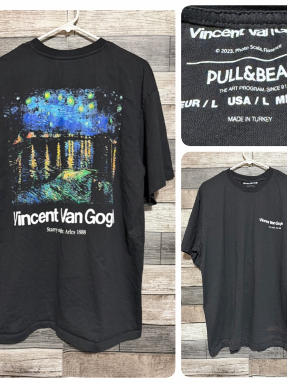 Pull & Bear Vincent Van Gogh Starry Night T Shirt Men’s L Black Graphic Tee FLAW